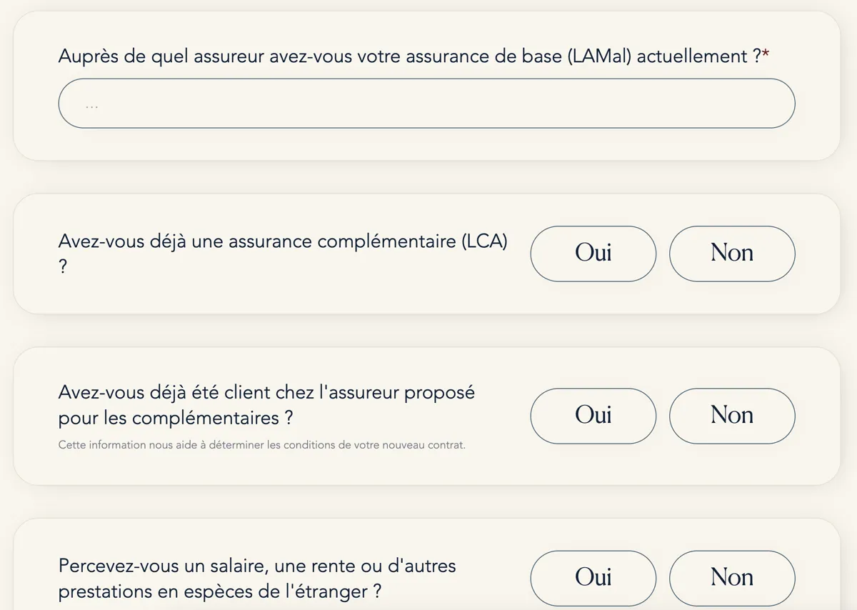 Aperçu du questionnaire de santé Covero